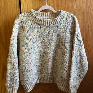 Sienna Sky Cream Crew Neck Sweater with Ribbed Details